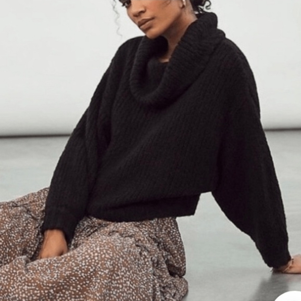 Anthropologie Pilcro Zamora black wool alpaca cowl sweater Large
